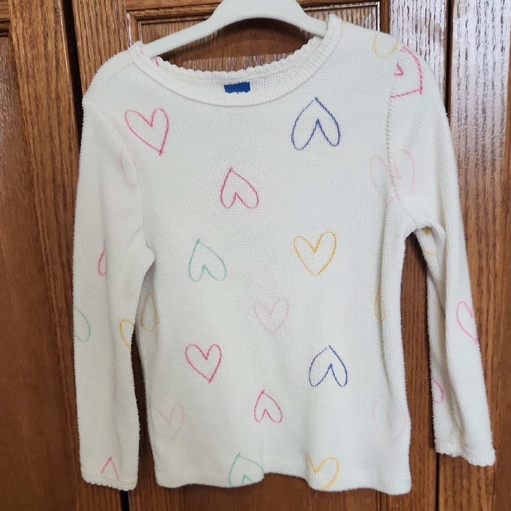 Old Navy White Knit Sweater with Colorful Hearts